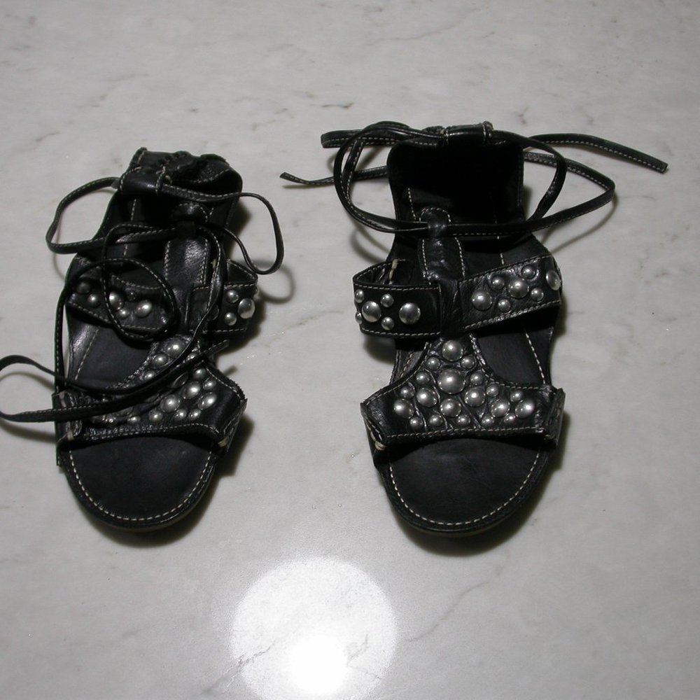 Black Leather Gladiator Sandals